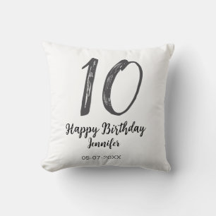 10th birthday add name date year black template go throw pillow
