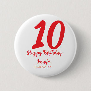 10th birthday add name date year red template  2 inch round button