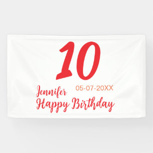 10th birthday add name date year red template banner