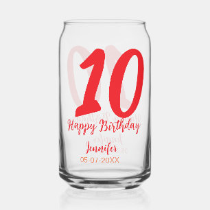 10th birthday add name date year red template  can glass