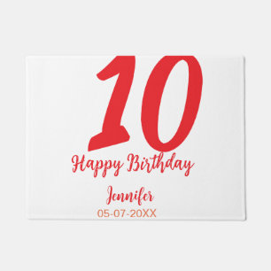 10th birthday add name date year red template  doormat