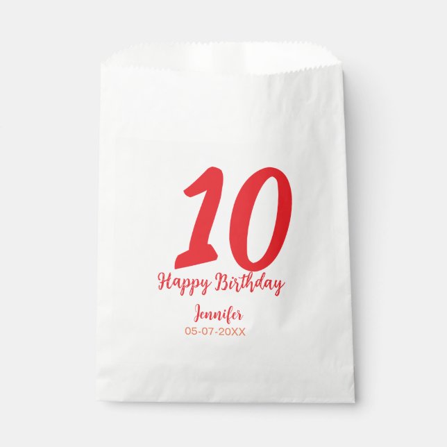 10th birthday add name date year red template  favour bag (Front)