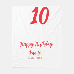 10th birthday add name date year red template fleece blanket