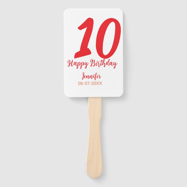 10th birthday add name date year red template  hand fan (Front)