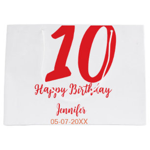 10th birthday add name date year red template  large gift bag