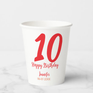 10th birthday add name date year red template paper cups