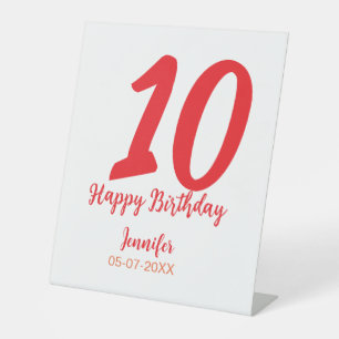 10th birthday add name date year red template pedestal sign