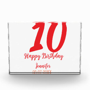 10th birthday add name date year red template  photo block