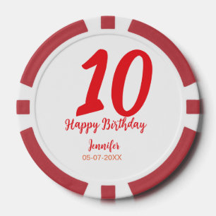 10th birthday add name date year red template poker chips