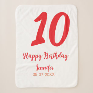 10th birthday add name date year red template sherpa blanket
