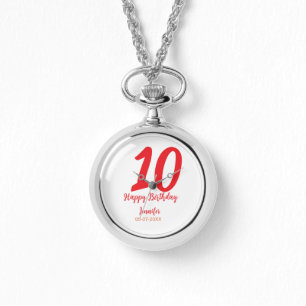 10th birthday add name date year red template watch