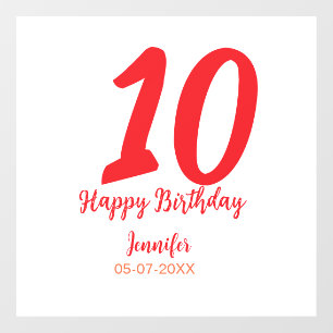 10th birthday add name date year red template window cling