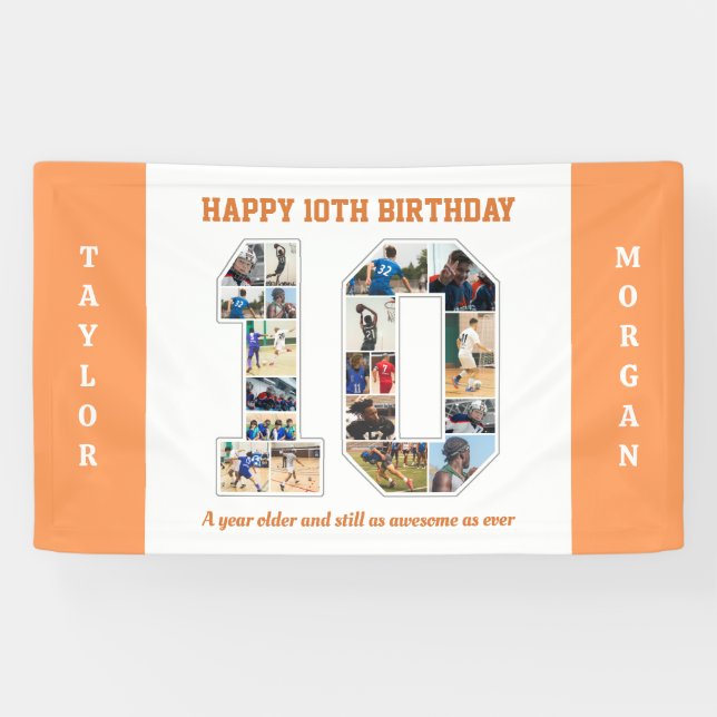 10th Birthday Anniversary Number 10 Photo Collage Banner (Horizontal)