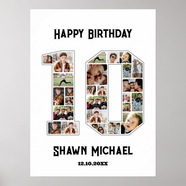 10th Birthday Anniversary Number 10 Photo Collage Poster (Front)