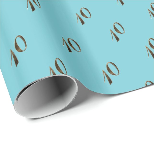 10th Birthday Anniversary Turquoise Gold Number 10 Wrapping Paper (Roll Corner)