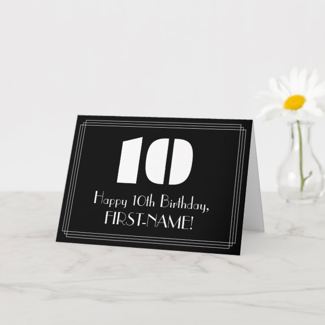 10th Birthday: Art Deco Inspired Look "10" & Name Card (Small Plant)