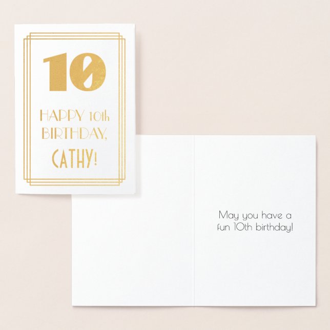 10th Birthday: Art Deco Inspired Look "10" & Name Foil Card (Display)