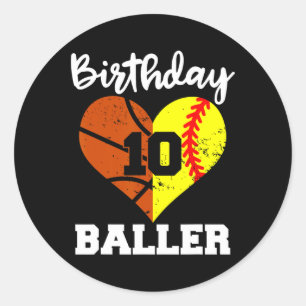 10th Birthday Baller Fun 10 Year Old Softball Bask Classic Round Sticker