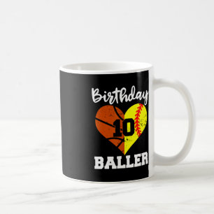 10th Birthday Baller Fun 10 Year Old Softball Bask Coffee Mug