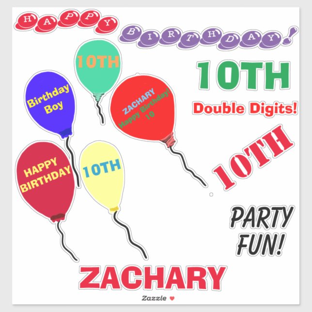 10th Birthday Balloons Personalized Vinyl (Sheet)