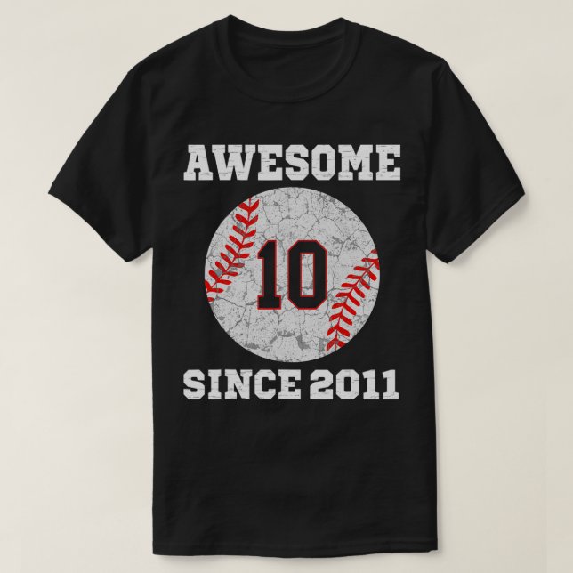 10th Birthday Baseball Lover Gift 10 Years Old Vin T-Shirt (Design Front)