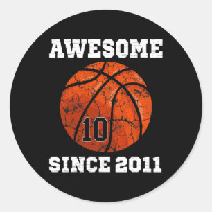10th Birthday Basketball Lover Gift 10 Years Old V Classic Round Sticker