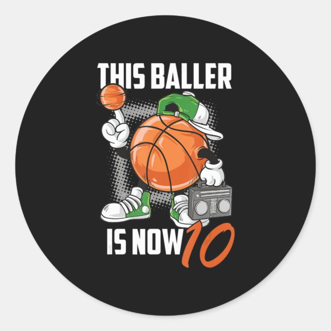 10th Birthday Basketball Player Funny 10 Years Old Classic Round Sticker (Front)