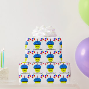 10th Birthday Blue Cupcake Balloons Customize AGE Wrapping Paper