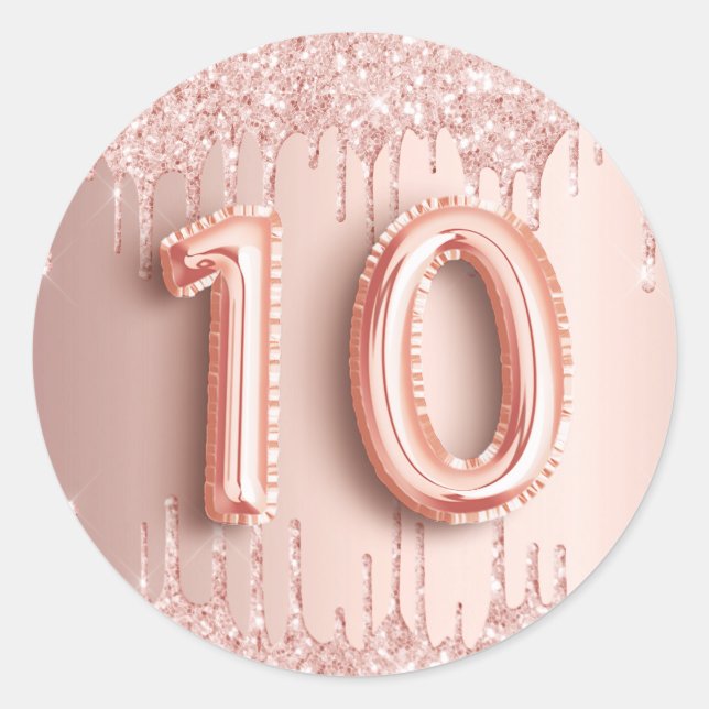10th birthday blush rose gold glitter classic round sticker (Front)