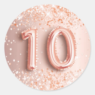 10th birthday blush rose gold glitter dust classic round sticker