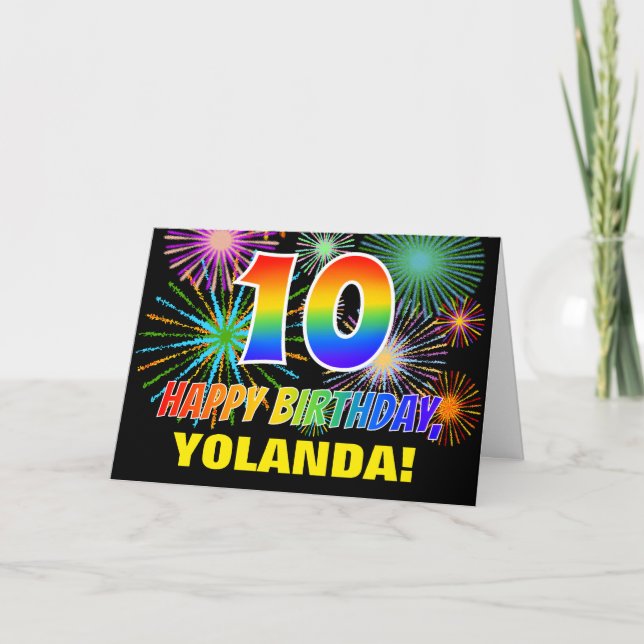 10th Birthday: Bold, Fun, Fireworks, Rainbow 10 Card (Front)