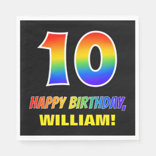 10th Birthday: Bold, Fun, Simple, Rainbow 10 Napkin