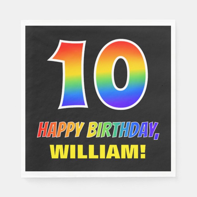 10th Birthday: Bold, Fun, Simple, Rainbow 10 Napkin (Front)