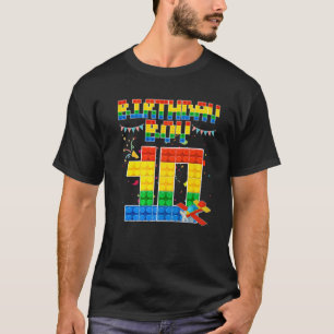 10Th Birthday Boy Building Brick 10 Year Old Block T-Shirt
