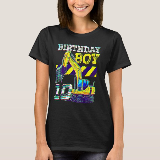 10th Birthday Boy Construction Truck 10 Years Old  T-Shirt (Front)