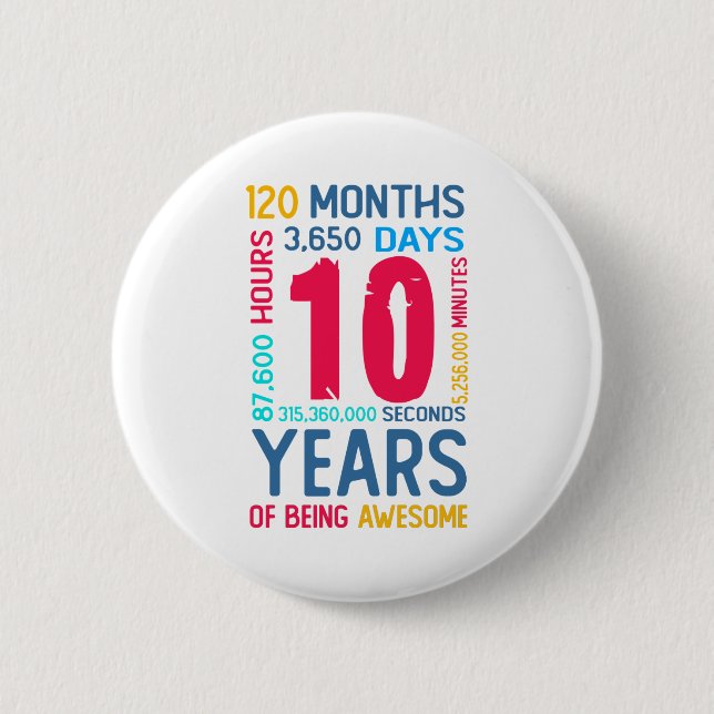 10th Birthday Boy Girl Kids Son Daughter 2 Inch Round Button (Front)