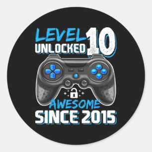 10th Birthday Boy Level 10 Gamer 10 Year Video Gam Classic Round Sticker