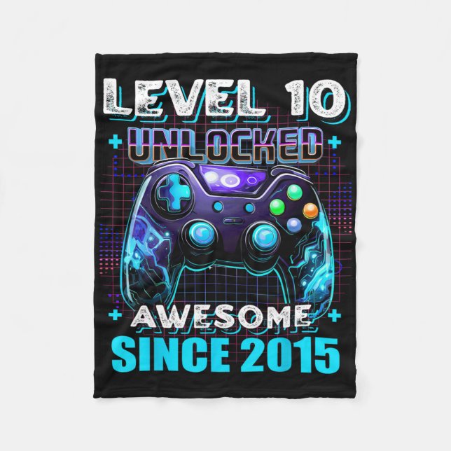 10th Birthday Boy Level 10 Gamer 10 Year Video Gam Fleece Blanket (Front)