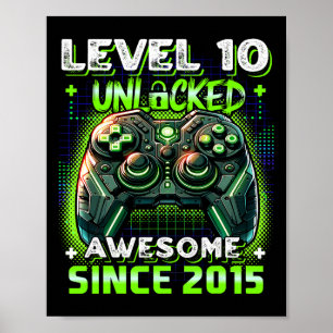 10th Birthday Boy Level 10 Gamer 10 Year Video Gam Poster