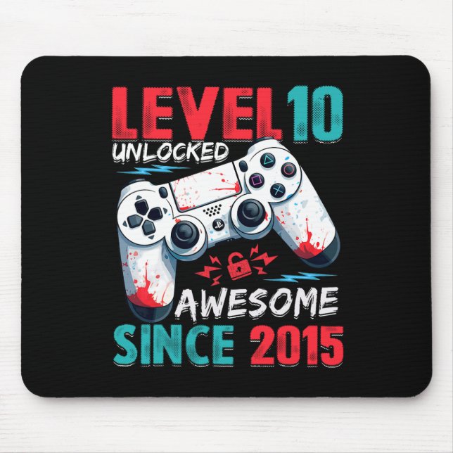 10th Birthday Boy Level 10 Unlocked Awesome Since  Mouse Pad (Front)