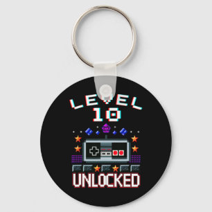 10th Birthday Boy Level 10 Unlocked Funny Video Ga Keychain