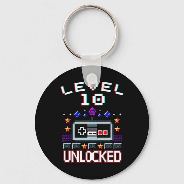 10th Birthday Boy Level 10 Unlocked Funny Video Ga Keychain (Front)