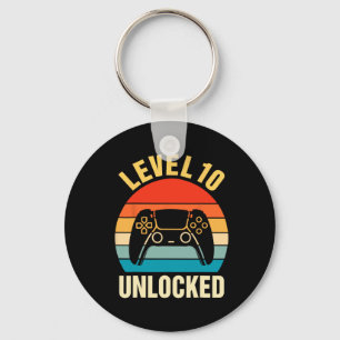 10th Birthday Boy Level 10 Unlocked Video Gamer 10 Keychain