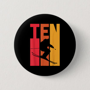 10th Birthday Boy Retro Ski Lover Skier 10 Years O 2 Inch Round Button