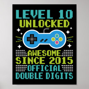 10th Birthday Boys Level 10 Unlocked Awesome Since Poster