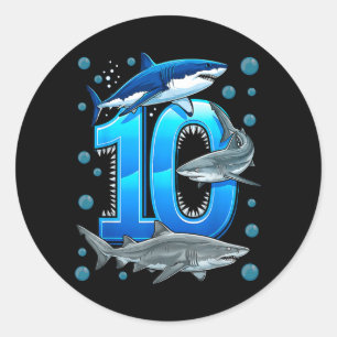 10th Birthday Boys Shark 10 Years Old Ocean Shark Classic Round Sticker