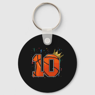 10th Birthday Bysketbyll Big Number 10 Year Old Bo Keychain