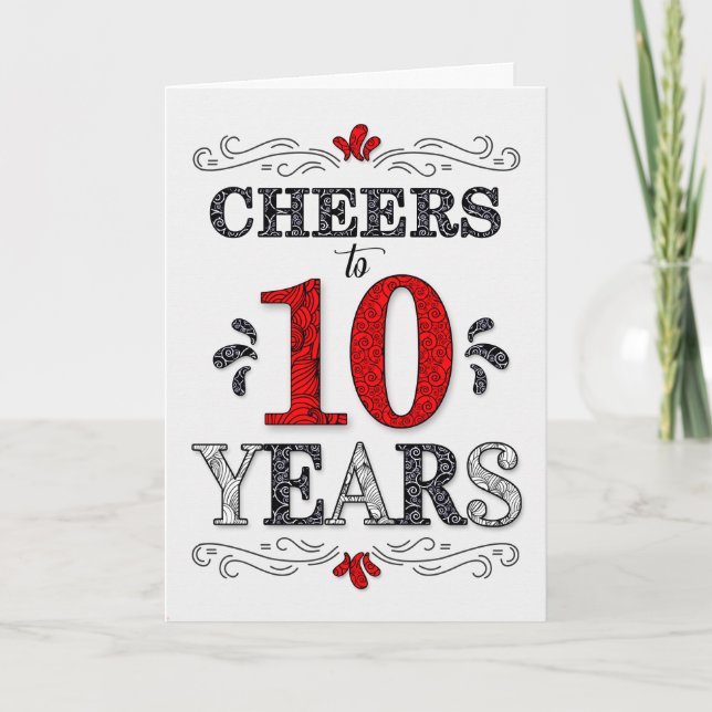 10th Birthday Cheers in Red White Black Pattern Card (Front)