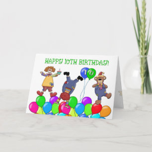 10th Birthday Clowns Balloons Card