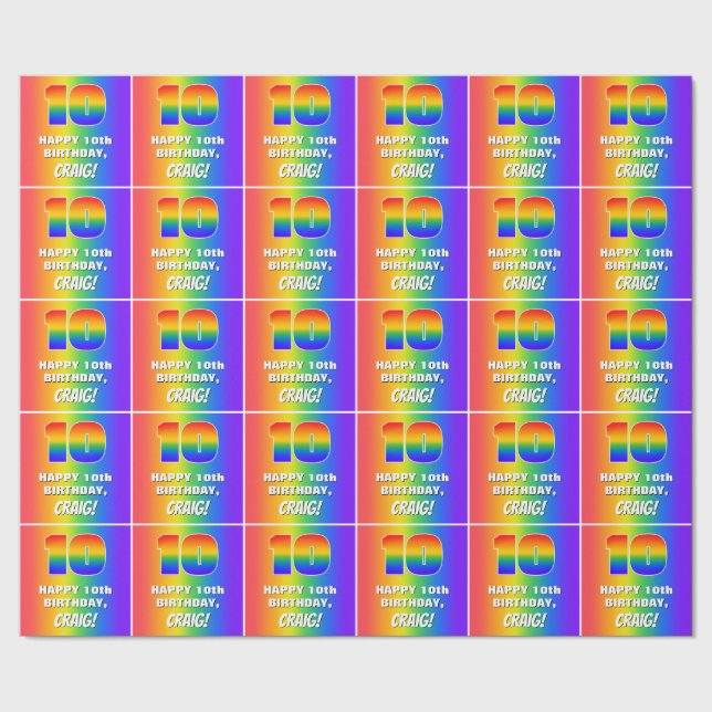 10th Birthday: Colourful, Fun Rainbow Pattern # 10 Wrapping Paper (Seam)